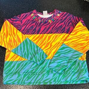 Queen of Sparkles Colorful Zebra Print Sweatshirt, Small